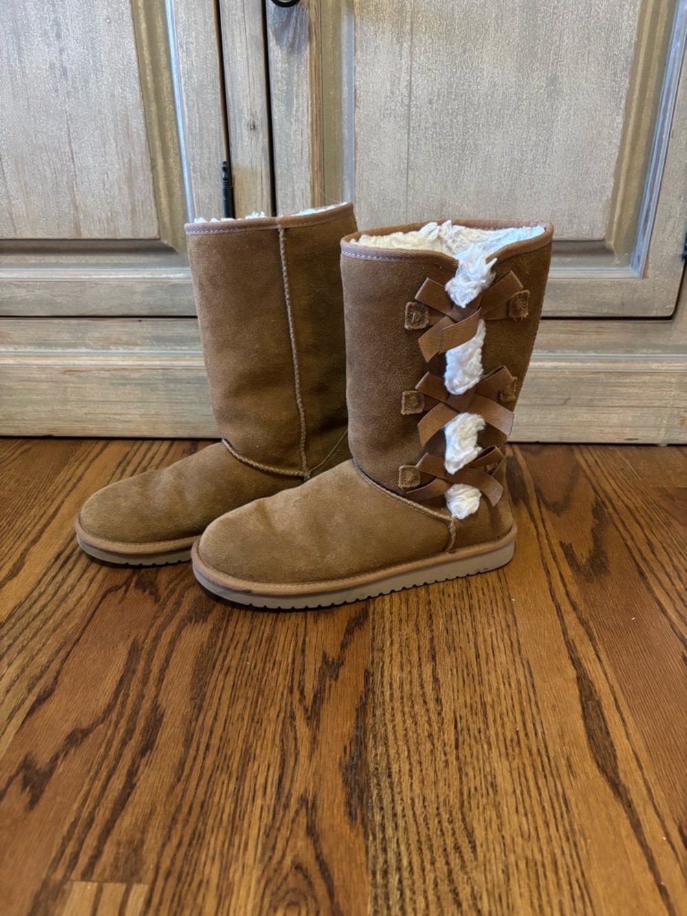 Koolaburra Chestnut Suede-Look Mid-Calf Boots with Shearling Trim